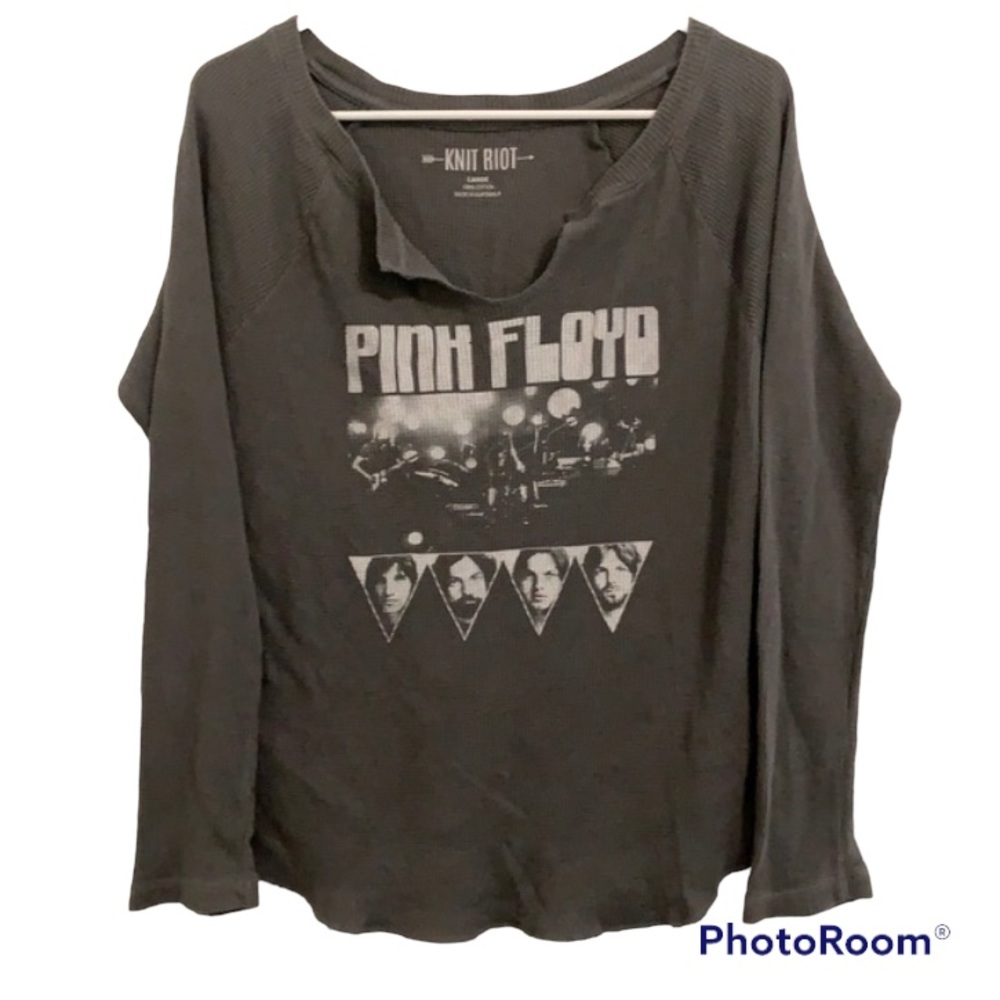 Pink Floyd Thermal Waffle Knit Long Sleeve Cotton Top Shirt‎ Baby Tee Cut Band T